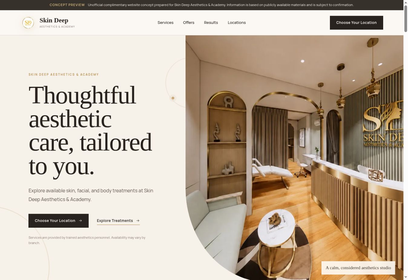 Skin Deep Aesthetics website homepage